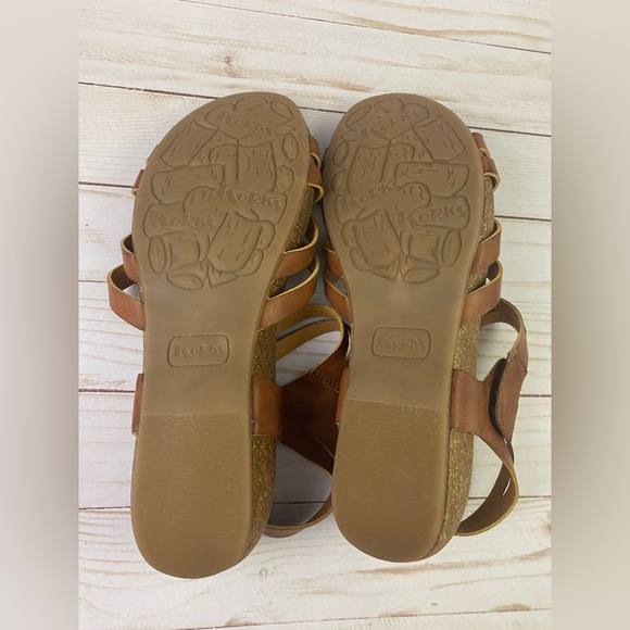 Korks Primrose Faux Leather Cork Heel Strappy Brown Tan Sandals Size 11M - Picture 7 of 10